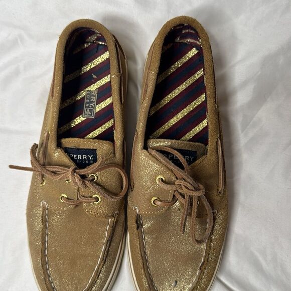 Sperry Women’s Leather Gold Glitter Boat Shoes. Size 9. - Picture 5 of 9